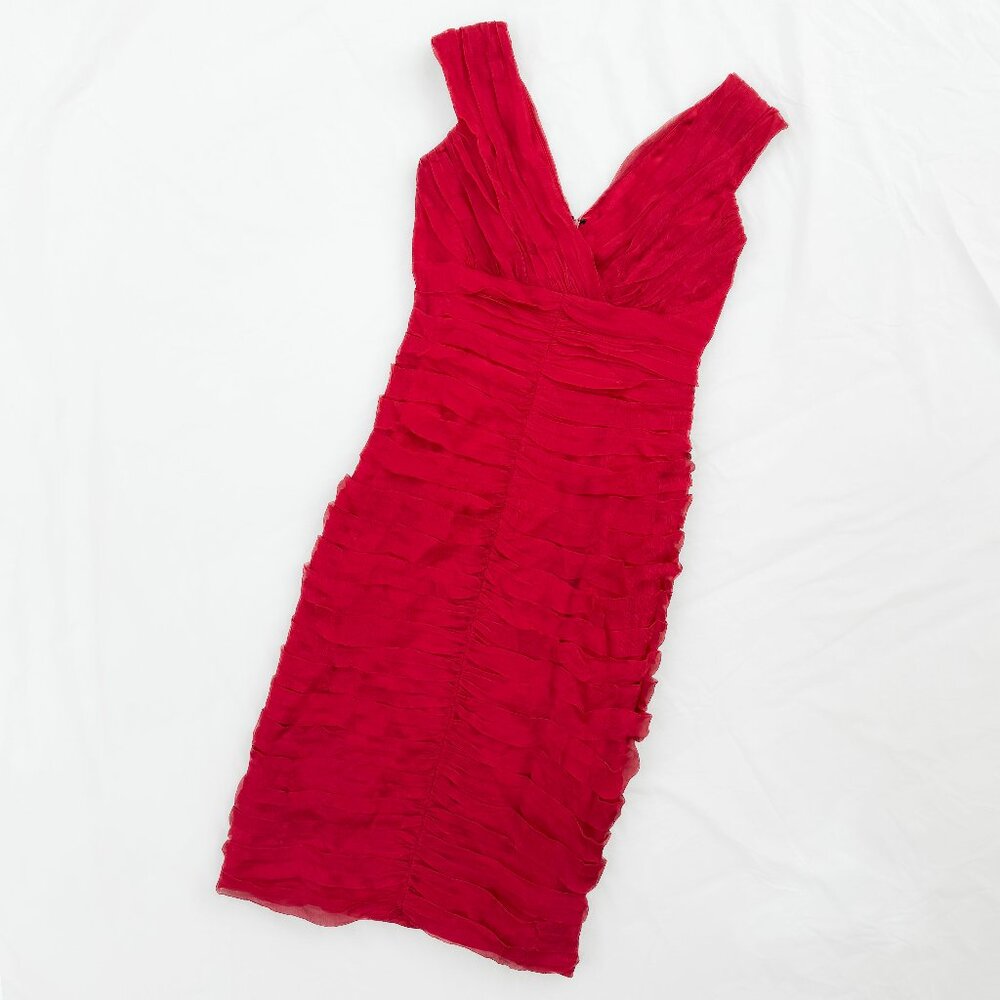 Cache Luxe Silk Red Pleated Bodycon Dress